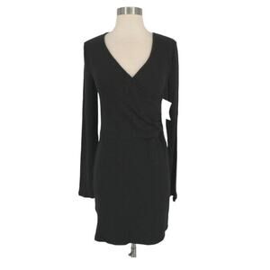 RDI Nordstrom Faux Wrap Black Sweater Dress Womens Size Large NWOT